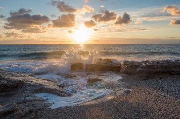 Sunset at the beach in Greece