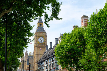 LONDON, UK - May 22, 2017: Big Ben and Portcullis House, Westminster. Portcullis House is where the...