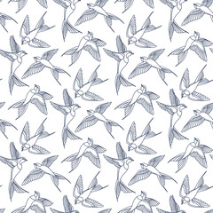 Swallow bird vector pattern. Seamless pattern with flying birds.