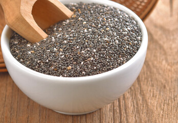 chia seeds in a white bowl on a table