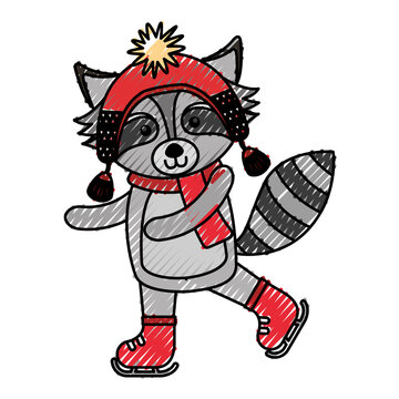 cute scribble christmas raccoon cartoon vector graphic design