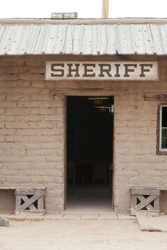 Vintage Western Sheriff Office Building Front Door