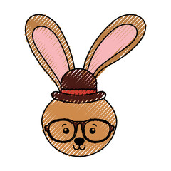 cute scribble vintage rabbit face cartoon graphic design