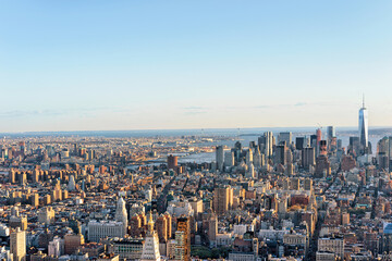 Fototapeta na wymiar Aerial view of Skyline in Downtown and Lower Manhattan NYC