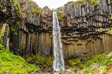 Wasserfall Svartifoss über Basaltsäulen