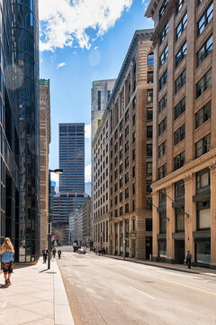 People And Skyscrapers On Congress Street Boston MA