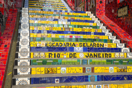 Bright view of the popular Selaron Steps tourist attraction in downtown Rio de Janeiro, Brazil