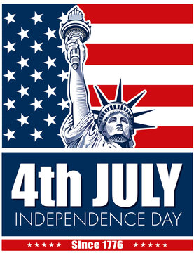 Statue of Liberty, USA flag, NYC, fourth of july independence day