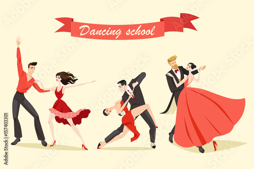 Cartoon Couple Dancing Salsa Cuban Dance Isolated Vector