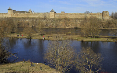 Fototapeta premium Ivangorod fortress on Narva river in Russia
