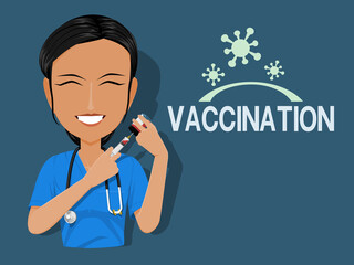 A medical staff is preparing some vaccine on blue background
