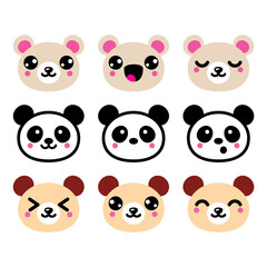 Cute Kawaii bear icons set, panda bear design
