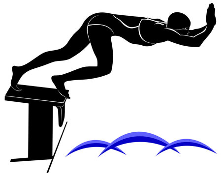 Vector image of a swimmer.It is drawn in the style of engraving. swimmer athlete. Swimmer. The emblem of the swimmer.  Swimming Silhouette. swim icon.