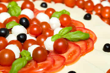 Obraz na płótnie Canvas Tomatoes with mozzarella and basil