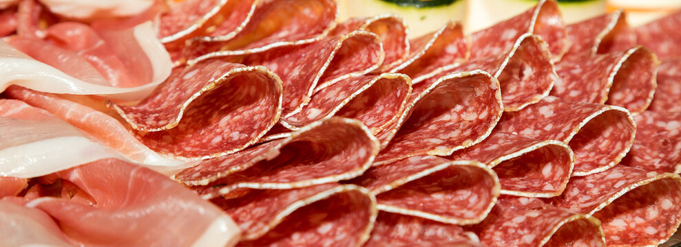 Salami with ham cut into strips