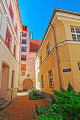 Courtyard in historical center of old town Riga