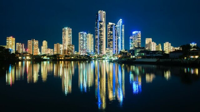4k timelapse video of Gold Coast, Australia at night