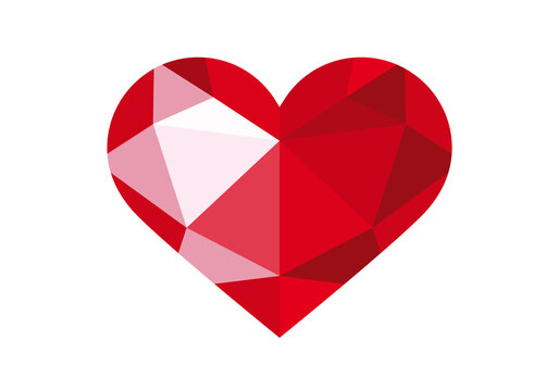Red diamond heart shape icon vector. Beautiful polygonal graphic red heart design element isolated on a white background