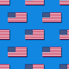 Flag of the USA seamless pattern on blue background