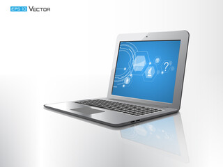 Computer laptop isolated with reflect