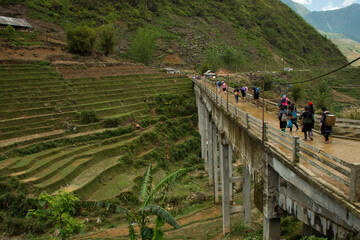 bridge crossing rice fields , SA PA, VIETNAM, APRIL 2017 