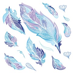 Blue Zentangle Feathers Set