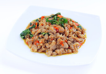 Pork with chili and Basil leaves.
