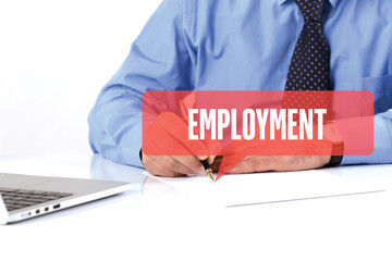 BUSINESSMAN WORKING OFFICE  EMPLOYMENT COMMUNICATION SPEECH BUBBLE CONCEPT