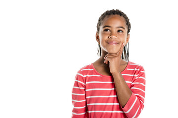 Adorable african little girl on studio white background