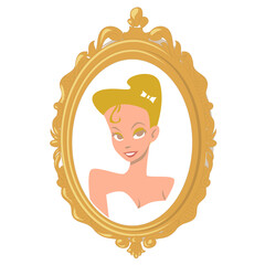 Portrait of a cartoon blonde girl in a gold frame