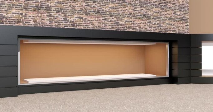 4k. The window of the store. White promotional poster