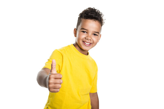 Adorable African Boy On Studio White Background