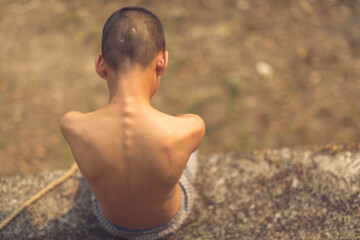 Stop abusing boy violence. child bondage , violence, terrified , A fearful child , Human Rights Day concept.