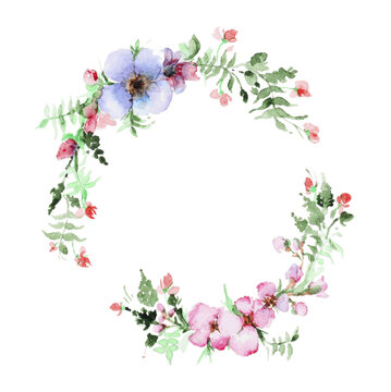 Wreath of watercolor flowers