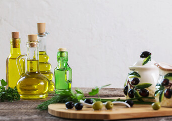 Olive oil  on the wooden table