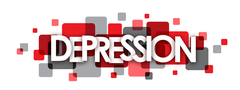 DEPRESSION grey and red vector letters icon