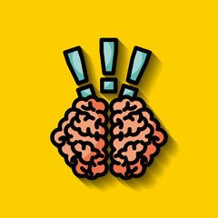 human brain with exclamation signs surprise or alert  concept image vector illustration design 
