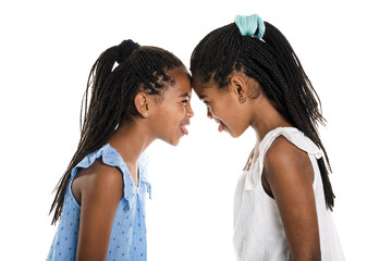 Two Adorable african twin girl on studio white background