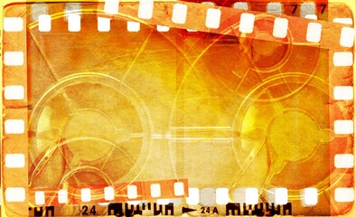 Vintage red and yellow film strip frame with coils.