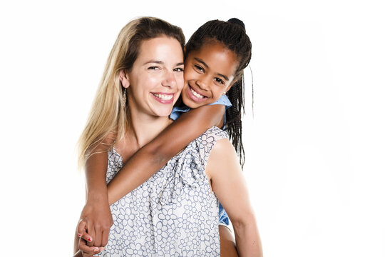 Mother And Black Daughter, Isolated On White