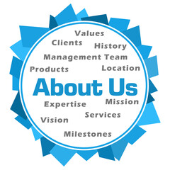 About Us Word Cloud Blue Abstract Circular 