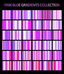 Pink and blue colors gradients collection. Bright patterns, templates for your design. Shiny backgrounds set.