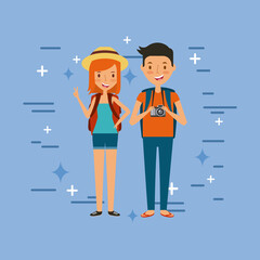 young tourist couple illustration icon vector design graphic