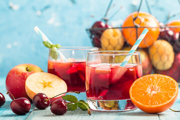 Refreshing sangria or punch with fruit
