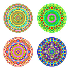 Floral emblems, round decorative ornaments isolated on white, bright colorful mandala patterns set, eastern, islamic, muslim, indian circular symbols collection.