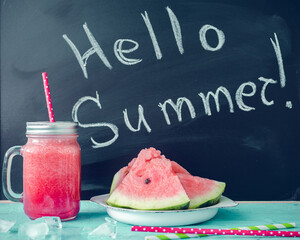 Hello summer written on the blackboard © Nelli Kovalchuk