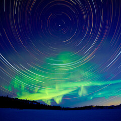 Star trails and Northern lights in night sky