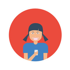 girl with phone icon vector illustration