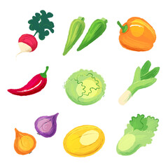 Set of vegetables isolated on white background.