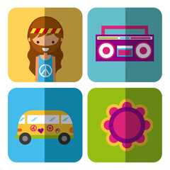 hippie scenery cartoon shading icon vector illustration design graphic